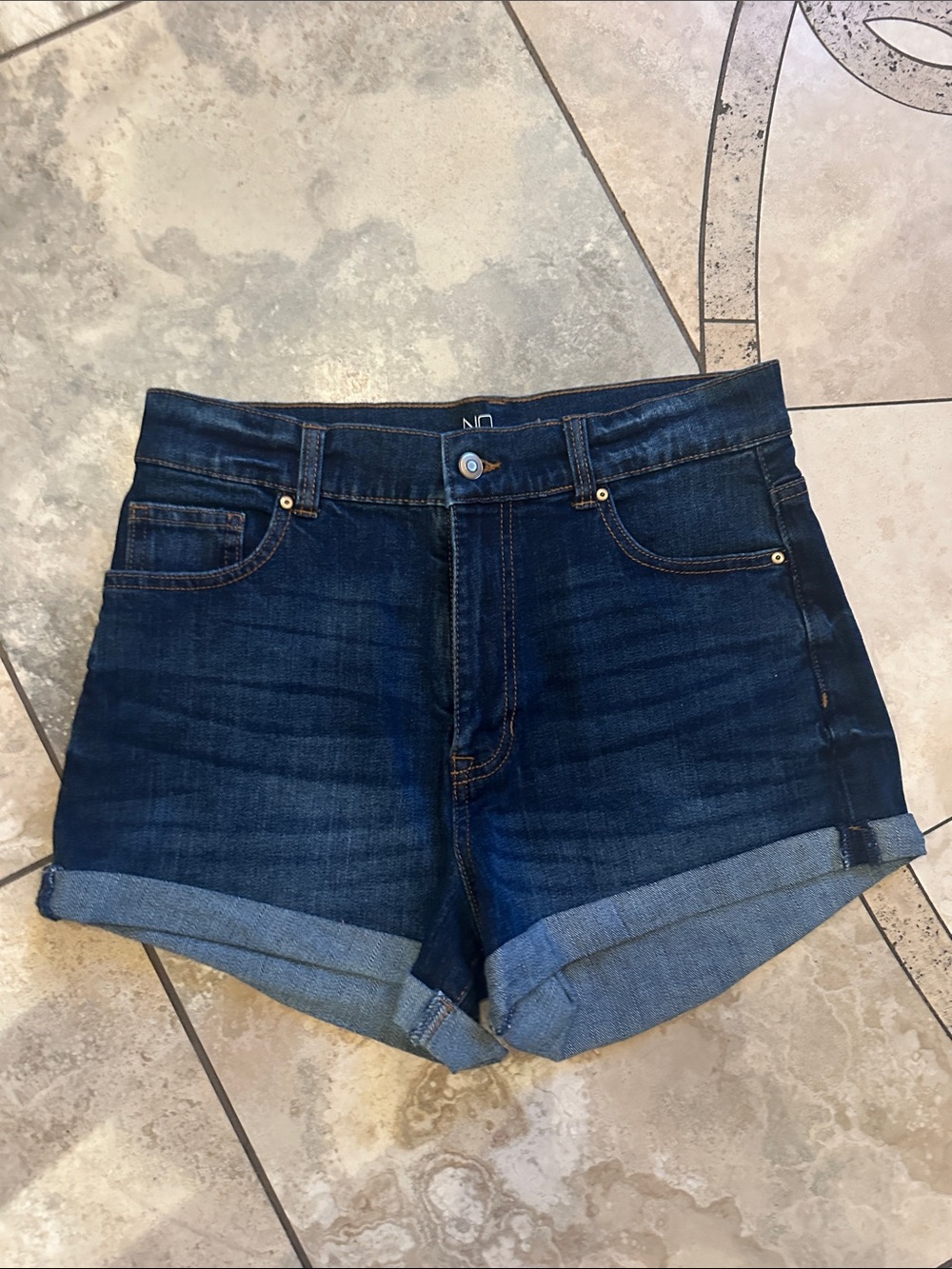 NOBO Dark Blue Rolled Hem Denim Shorts